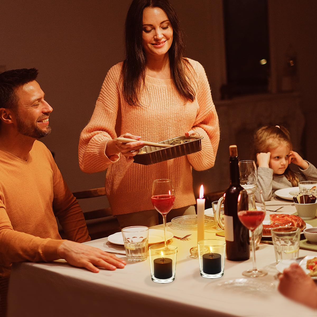 10 Hours Black Votive Candles Bulk, 36 Packs Small Unscented 1.5 Inch Diameter Wax Candles for Halloween Wedding, Party, Holiday